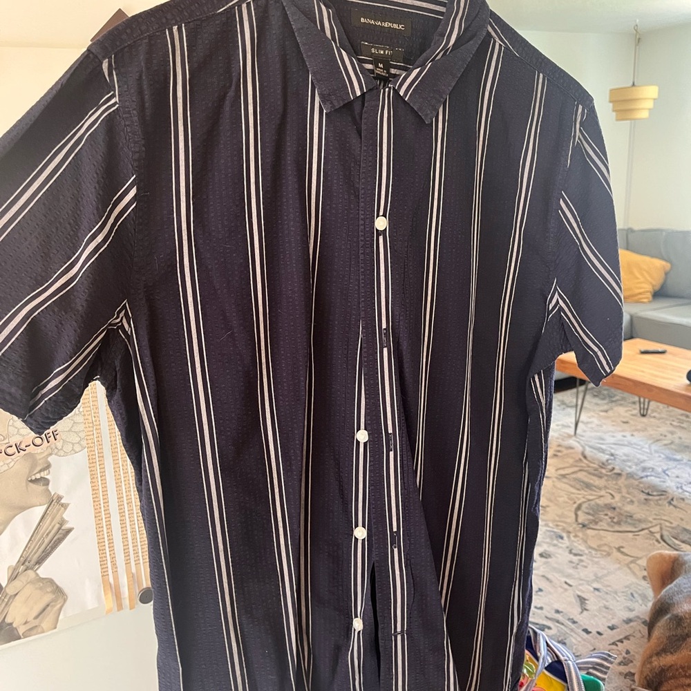 Banana Republic Men's Navy Striped Shirt